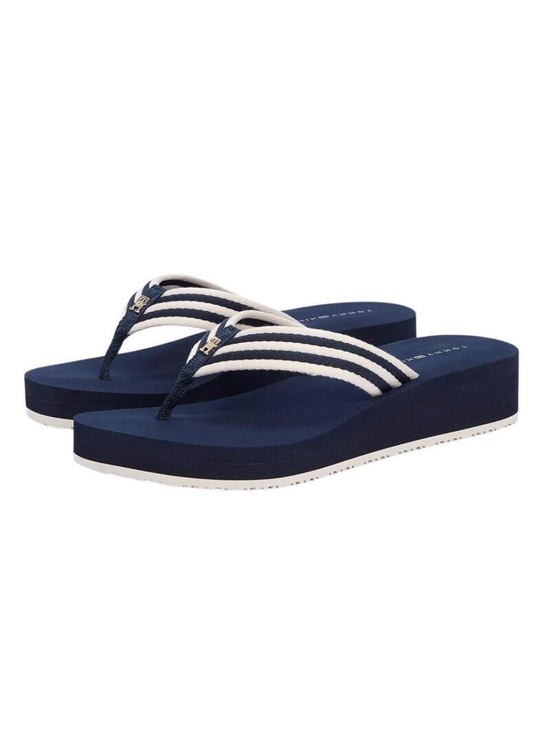 Ciabatte con zeppa a righe blu Tommy Hilfiger per donna