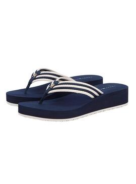 Ciabatte con zeppa a righe blu Tommy Hilfiger per donna