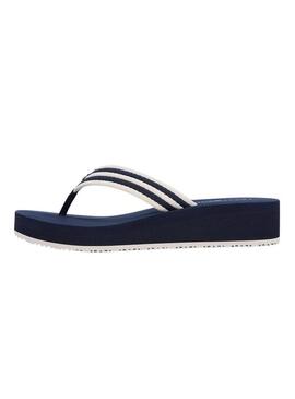 Ciabatte con zeppa a righe blu Tommy Hilfiger per donna