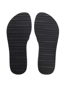 Ciabatte con zeppa nere Tommy Hilfiger Flag Print per donna.