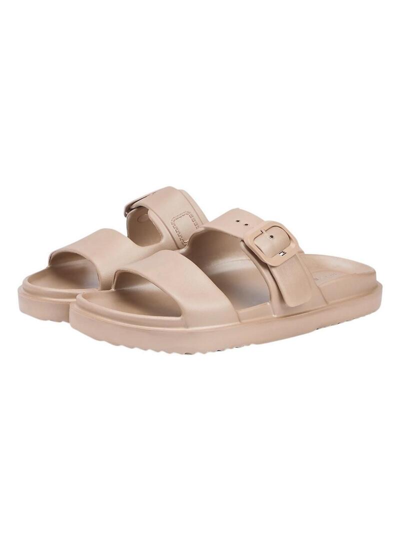 Sandali Tommy Hilfiger Light a doppia striscia dorata per donna.