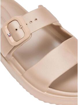Sandali Tommy Hilfiger Light a doppia striscia dorata per donna.