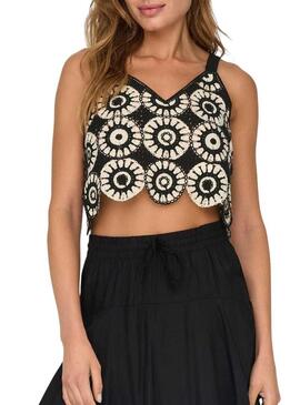 Top Only uncinetto Yvonne bianco e nero per donna