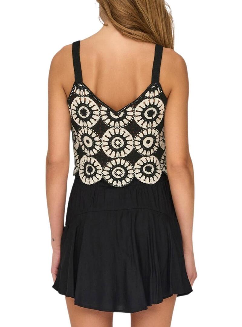 Top Only uncinetto Yvonne bianco e nero per donna