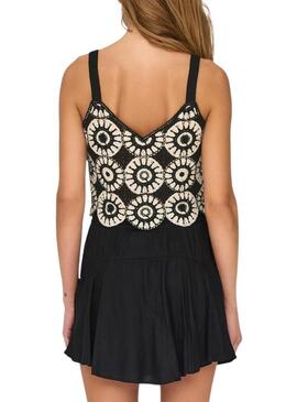 Top Only uncinetto Yvonne bianco e nero per donna