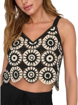 Top Only uncinetto Yvonne bianco e nero per donna