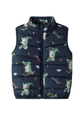 Gilet imbottito Name It Mylane con dinosauri per bambino.