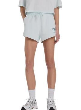 Pantaloni corti New Balance in pile turchese per donna.