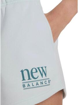 Pantaloni corti New Balance in pile turchese per donna.