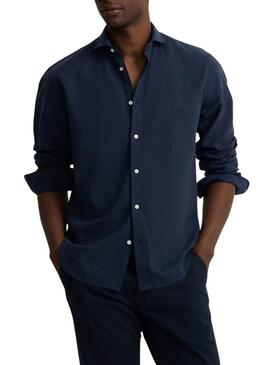 Camicia Silbon Sport in lino blu per uomo