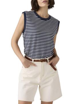 Maglietta Levis Boxy a righe blu e bianche da donna