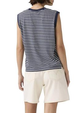 Maglietta Levis Boxy a righe blu e bianche da donna