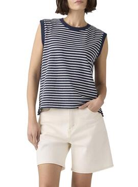 Maglietta Levis Boxy a righe blu e bianche da donna