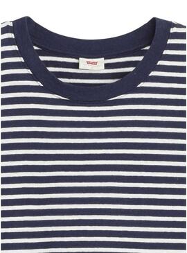 Maglietta Levis Boxy a righe blu e bianche da donna