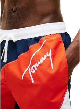 Costume da bagno Tommy Jeans tricolore blu, rosso e bianco per uomo.