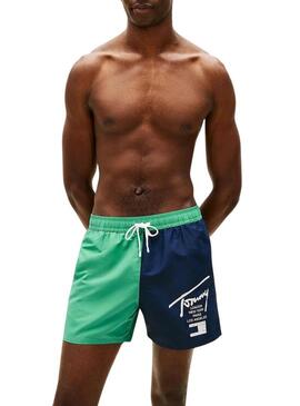 Costume da bagno Tommy Jeans bicolore blu e verde per uomo