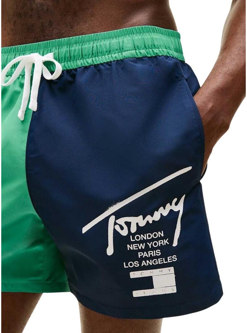Costume da bagno Tommy Jeans bicolore blu e verde per uomo