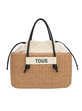 Borsa grande Tous Scoubidou in paglia naturale e nera per donna