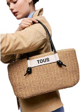 Borsa grande Tous Scoubidou in paglia naturale e nera per donna