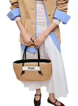 Borsa grande Tous Scoubidou in paglia naturale e nera per donna
