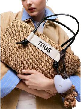 Borsa grande Tous Scoubidou in paglia naturale e nera per donna