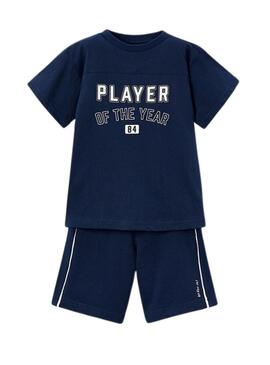 Set maglietta e bermuda blu scuro sportiva per bambino.