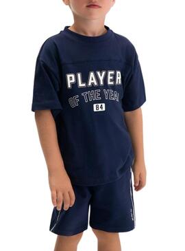 Set maglietta e bermuda blu scuro sportiva per bambino.