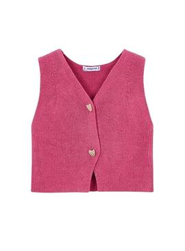 Gilet Mayoral rosa fucsia in maglia per bambina.