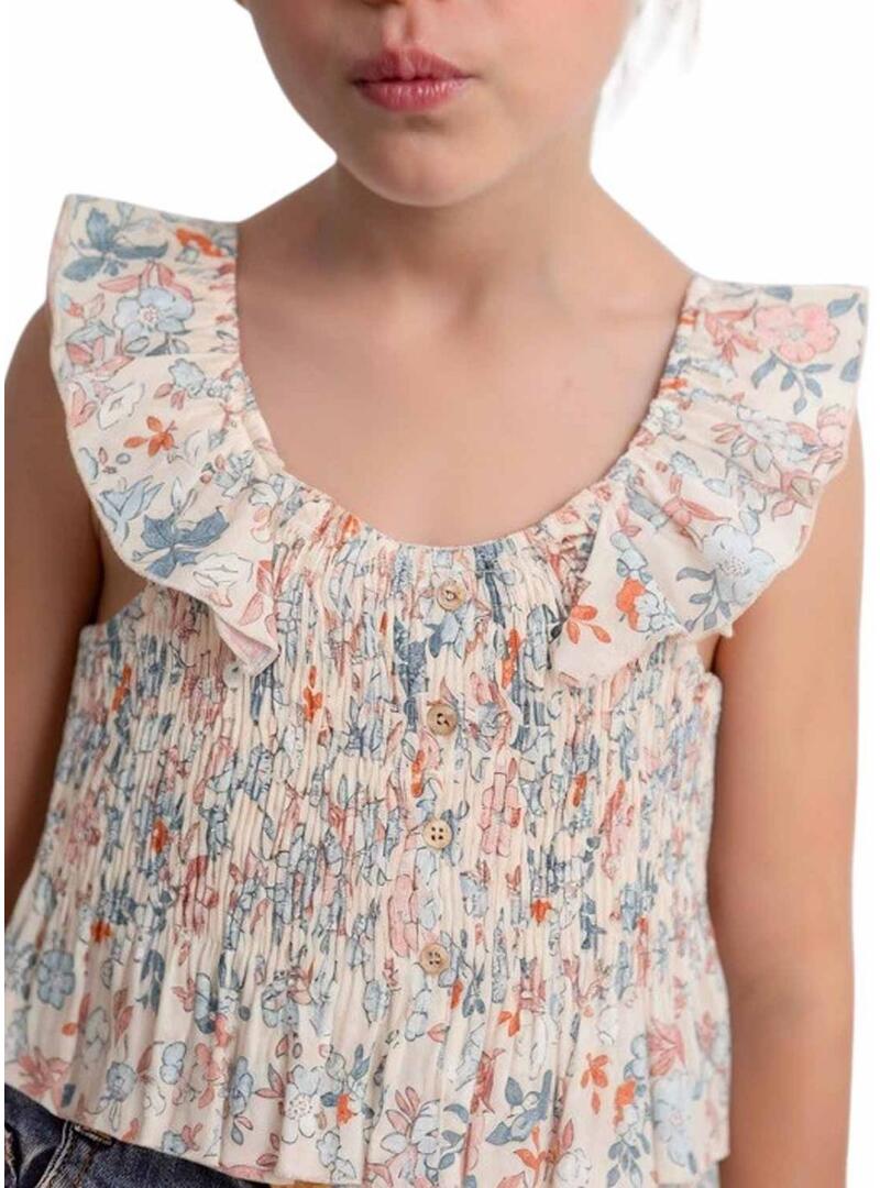 Blusa Mayoral floreale arricciata color crema per bambina