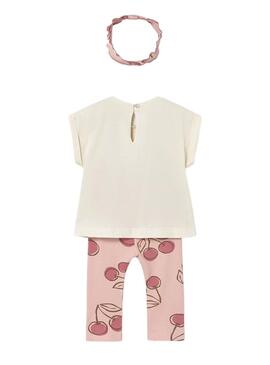 Set neonato maglietta, leggings e cerchietto con ciliege rosa per bambina.