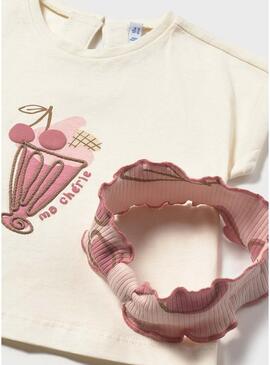 Set neonato maglietta, leggings e cerchietto con ciliege rosa per bambina.