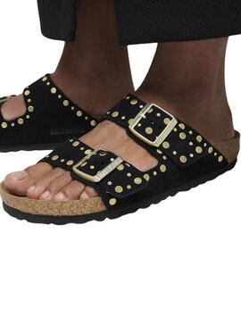 Sandali Birkenstock Arizona Rivets neri per donna.