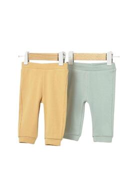 Confezione di 2 pantaloni a coste Mayoral mostarda e verde acqua per bambini
