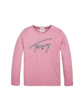 T-Shirt Tommy Hilfiger Signature Pink per Bambina