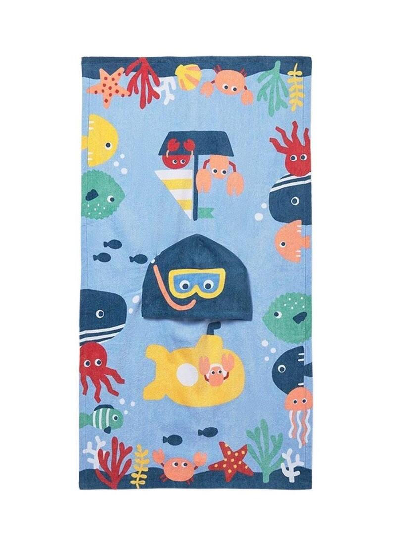 Accappatoio Mayoral blu per neonati con motivo di sottomarino.