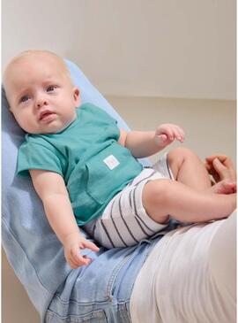 Pacco 4 pezzi bambino magliette e pantaloncini verde acqua e grigio