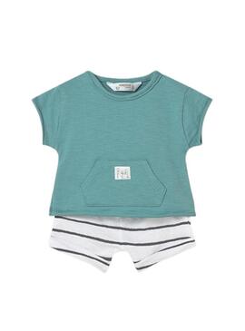 Pacco 4 pezzi bambino magliette e pantaloncini verde acqua e grigio