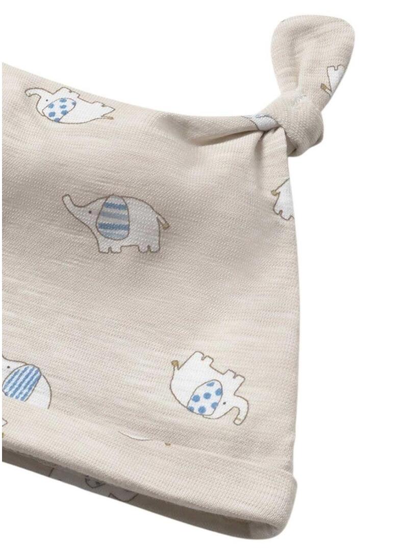 Set tutina e berretto Mayoral stampato elefanti color sabbia per neonato.