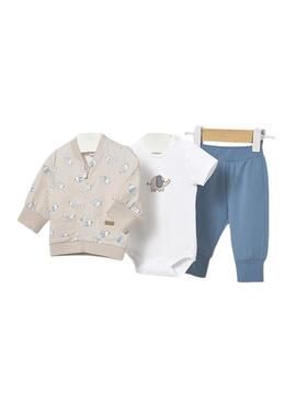 Set 3 pezzi Mayoral felpa stampata e pantaloni blu per bambino