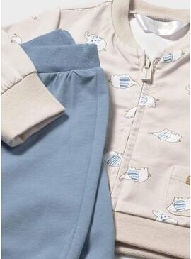 Set 3 pezzi Mayoral felpa stampata e pantaloni blu per bambino