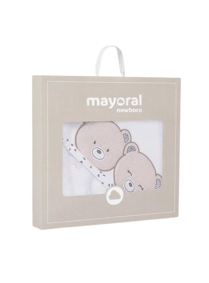 Accappatoio Mayoral con cappuccio orsetti bianco per neonato.