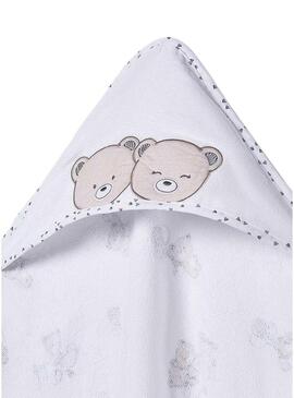 Accappatoio Mayoral con cappuccio orsetti bianco per neonato.