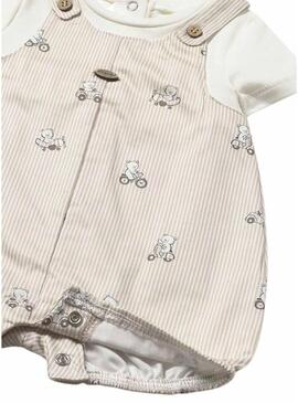 Set Mayoral salopette a righe con maglietta bianco sporco per bambino.