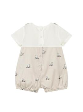 Set Mayoral salopette a righe con maglietta bianco sporco per bambino.