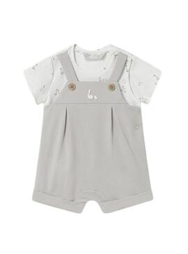 Set effetto peto beige con maglietta bianca stampata per bambino.