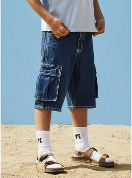 Bermuda in denim Name It Ben cargo lavato scuro per bambino