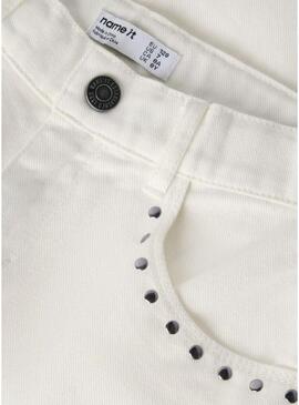 Pantaloni in denim Name It Bella Wide bianchi con borchie per bambina