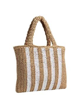 Borsa shopper Pieces Kia beige e bianca per donna