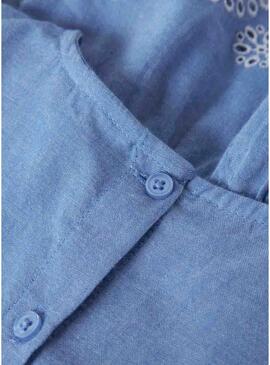 Nome top di Name It Ferma Mini ricamato in inglese blu per ragazza