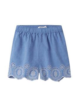 Shorts Name It Ferma Mini con ricamo inglese blu per ragazza.